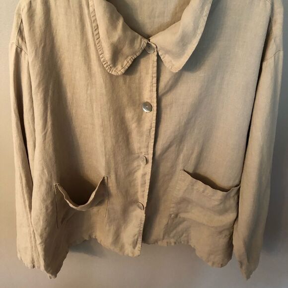 bryn WALKER SIZE L KHAKI LAGENLOOK LINEN BUTTON FRONT SHIRT WITH POCKETS - Picture 4 of 10